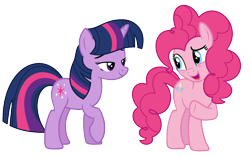 Size: 1642x1028 | Tagged: safe, artist:kingbases, artist:loladreamteam, pinkie pie, twilight sparkle, earth pony, pony, unicorn, g4, base used, duo, female, mare, open mouth, raised hoof, simple background, transparent background, unicorn twilight, vector