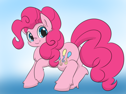 Size: 1250x938 | Tagged: safe, artist:dendollae, pinkie pie, earth pony, pony, chest fluff, cute, diapinkes, ear fluff, female, gradient background, leg fluff, looking at you, mare, solo