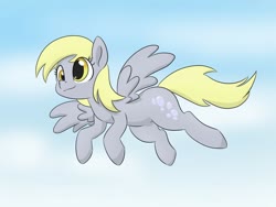 Size: 1280x960 | Tagged: safe, artist:dendollae, derpy hooves, pegasus, pony, g4, cute, derpabetes, female, flying, mare, sky, solo, spread wings, wings