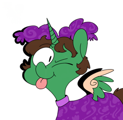 Size: 700x685 | Tagged: safe, artist:uglybirdy, oc, oc only, oc:frost d. tart, alicorn, pony, alicorn oc, chowder, clothes, cosplay, costume, horn, male, one eye closed, simple background, solo, tongue out, transparent background, wings, wink
