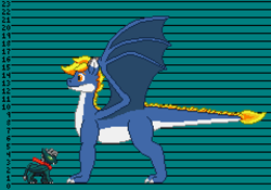 Size: 960x672 | Tagged: safe, artist:kelvin shadewing, oc, oc only, oc:kelvin, oc:nyama, dragon, furred dragon, pixel art, shadewing, size chart, size comparison, size difference, sprite, wip