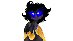 Size: 1280x720 | Tagged: safe, artist:minty--fresh, oc, oc only, bee pony, changeling, original species, big eyes, changeling oc, curly hair, eye clipping through hair, simple background, solo, transparent background, wingding eyes, yellow changeling