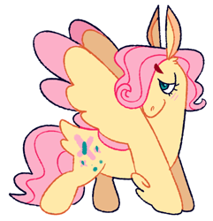 Size: 500x518 | Tagged: safe, artist:goatpaste, fluttershy, pegasus, pony, g4, blushing, chubby, colored wings, colored wingtips, cutie mark, female, fluffy, hair over one eye, large wings, mare, short, short mane, simple background, solo, white background, wings