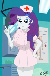 Size: 1445x2178 | Tagged: safe, artist:cafakero, rarity, equestria girls, g4, breasts, female, hairpin, nurse, nurse outfit, solo