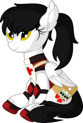 Size: 570x850 | Tagged: safe, artist:cyanlightning, oc, oc only, oc:true altruism, pegasus, pony, .svg available, armor, female, looking up, mare, medicine, ponytail, red cross, simple background, sitting, solo, transparent background, vector