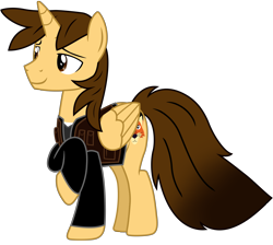 Size: 7530x6758 | Tagged: safe, artist:ejlightning007arts, oc, oc only, oc:ej, alicorn, fox, pony, alicorn oc, base used, clothes, horn, jacket, male, raised hoof, shirt, simple background, smiling, solo, stallion, transparent background, vector, wings