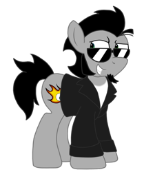 Size: 873x916 | Tagged: safe, artist:sketchymouse, oc, oc only, oc:sketchy, earth pony, pony, clothes, cutie mark, digital art, jacket, leather jacket, male, simple background, smiling, solo, stallion, sunglasses, tail, transparent background