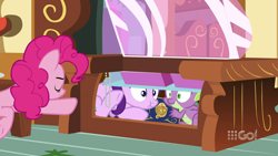 Size: 1280x720 | Tagged: safe, screencap, pinkie pie, spike, starlight glimmer, dragon, cakes for the memories, g4, spoiler:cakes for the memories, spoiler:mlp friendship is forever, 9go, australia, winged spike, wings