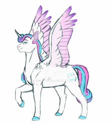 Size: 1024x1138 | Tagged: safe, artist:mandywuuf8, princess flurry heart, alicorn, pony, g4, deviantart watermark, male, male alicorn, obtrusive watermark, older, older flurry heart, prince blizzard heart, rule 63, simple background, spread wings, stallion, watermark, white background, wings