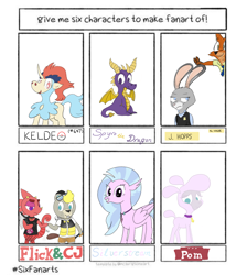 Size: 1486x1660 | Tagged: safe, artist:addelum, pom (tfh), silverstream, chameleon, hippogriff, keldeo, lamb, rabbit, sheep, anthro, them's fightin' herds, g4, animal, animal crossing, animal crossing: new horizons, clothes, community related, crossover, female, flick, jewelry, judy hopps, male, necklace, pokémon, six fanarts, spyro the dragon, spyro the dragon (series), zootopia