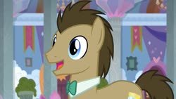 Size: 1280x720 | Tagged: safe, screencap, doctor whooves, time turner, earth pony, pony, a horse shoe-in, g4, bowtie, cute, doctorbetes, male, school of friendship, solo, stallion