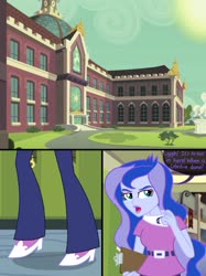 Size: 2048x2732 | Tagged: safe, artist:justsomepainter11, princess luna, vice principal luna, comic:in the school, equestria girls, g4, canterlot high, clothes, comic, heat, high res, luna is not amused, pants, shoes, show accurate, sunlight, unamused, walking