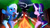 Size: 2560x1440 | Tagged: safe, artist:nicxchy, starlight glimmer, trixie, pony, unicorn, semi-anthro, g4, arm hooves, campfire, camping, clothes, cloud, female, fire, food, forest, glowing, glowing horn, horn, levitation, magic, magic aura, mare, marshmallow, moon, night, open mouth, sitting, stars, stick, telekinesis, tent, tree
