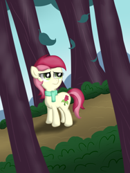 Size: 3024x4032 | Tagged: safe, artist:background basset, roseluck, earth pony, pony, g4, clothes, female, forest, leaves, scarf, solo