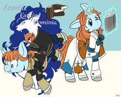 Size: 1280x1024 | Tagged: safe, artist:housho, pony, unicorn, annette fantine dominic, book, clothes, female, fire emblem, fire emblem: three houses, magic, magic aura, mare, ponified, reading, tripping