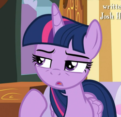 Size: 565x545 | Tagged: safe, screencap, twilight sparkle, alicorn, pony, cakes for the memories, g4, my little pony: friendship is forever, confused, cropped, female, lidded eyes, solo, thinking, twilight sparkle (alicorn)