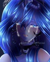 Size: 1080x1350 | Tagged: safe, artist:icha.jm.official, princess luna, human, g4, bust, collar, crying, ear piercing, earring, female, humanized, jewelry, piercing, signature, solo, speedpaint available