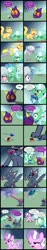 Size: 763x4092 | Tagged: safe, artist:magerblutooth, diamond tiara, silver spoon, oc, oc:aunt spoiled, oc:dazzle, oc:il, oc:peal, bird, cat, earth pony, fish, imp, pony, comic:diamond and dazzle, g4, comic, disembodied head, female, filly, foal, heart's reproach, mare, species swap, swirly eyes, tongue out, transformation