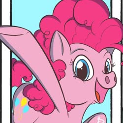 Size: 960x960 | Tagged: safe, alternate version, artist:raecoon_art, pinkie pie, earth pony, pony, g4, female, mare, open mouth, smiling, solo, underhoof, waving