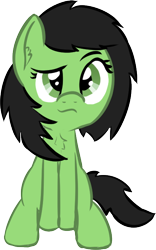 Size: 424x681 | Tagged: safe, artist:craftycirclepony, derpibooru exclusive, oc, oc only, oc:filly anon, earth pony, pony, chest fluff, ear fluff, female, filly, looking at you, raised eyebrow, simple background, sitting, solo, transparent background
