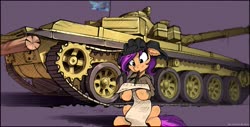 Size: 1207x613 | Tagged: safe, artist:ramiras, oc, oc only, oc:tenk pone, pony, flag of equestria, solo, t-72, tank (vehicle)