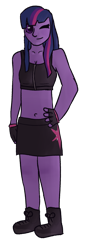 Size: 900x2500 | Tagged: safe, artist:dogythehusky, twilight sparkle, equestria girls, g4, boots, clothes, fingerless gloves, gloves, martial arts kids, martial arts kids outfits, shoes, simple background, skirt, sports bra, transparent background