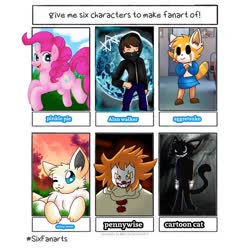 Size: 1080x1080 | Tagged: dead source, safe, artist:eeveewolf_official, pinkie pie, earth pony, eevee, human, pony, red panda, anthro, g4, aggretsuko, alan walker, anthro with ponies, bust, clothes, clown, crossover, female, grin, hoodie, it, male, mare, one eye closed, open mouth, pennywise, pokémon, retsuko, sanrio, six fanarts, smiling, wink