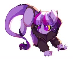 Size: 1303x1058 | Tagged: safe, artist:riukime, oc, oc only, oc:jinx, draconequus, hybrid, pony, cute, female, interspecies offspring, mare, ocbetes, offspring, parent:discord, parent:twilight sparkle, parents:discolight, simple background, solo, white background