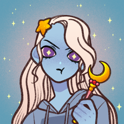 Size: 600x600 | Tagged: safe, artist:alohasushicore, trixie, equestria girls, g4, clothes, female, hair ornament, hoodie, picrew, sailor moon (series), solo, wand