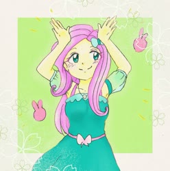 Size: 1145x1155 | Tagged: safe, artist:suke2242, fluttershy, equestria girls, g4, armpits, clothes, cute, dress, female, shyabetes, solo