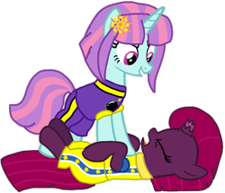 Size: 1103x948 | Tagged: safe, artist:徐詩珮, fizzlepop berrytwist, sunny flare, tempest shadow, pony, unicorn, series:sprglitemplight diary, series:sprglitemplight life jacket days, series:springshadowdrops diary, series:springshadowdrops life jacket days, g4, abuse, alternate universe, base used, basketball, clothes, cute, equestria girls ponified, jersey, marshall (paw patrol), paw patrol, ponified, simple background, sports, tempestbuse, transparent background