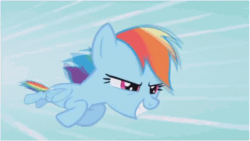 Size: 858x484 | Tagged: safe, edit, screencap, rainbow dash, pony, g4, animated, face, female, flying, looking at you, solo
