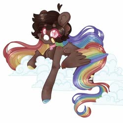Size: 696x696 | Tagged: safe, artist:ulanotichu, oc, oc only, oc:rainbow spoon, pegasus, pony, cloud, female, mare, multicolored hair, on a cloud, pegasus oc, rainbow hair, solo, wings