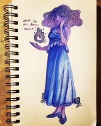 Size: 1080x1351 | Tagged: safe, artist:queationablyclutteredjelly, princess luna, human, g4, clothes, dark skin, dress, humanized, irl, notepad, photo, solo, talking, traditional art