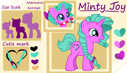 Size: 2096x1200 | Tagged: safe, artist:minty joy, oc, oc only, oc:minty joy, pony, unicorn, female, filly, ponysona, reference sheet, simple background, solo