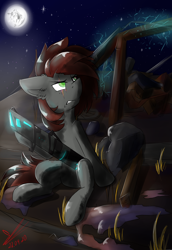 Size: 1080x1574 | Tagged: safe, artist:yuris, oc, oc only, pony, fallout equestria, fallout, moon, night, solo