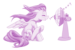 Size: 1280x853 | Tagged: safe, artist:dstears, fluttershy, pegasus, pony, g4, cute, eyes closed, fan, female, floppy ears, happy, mare, monochrome, shyabetes, simple background, sitting, solo, spread wings, white background, windswept mane, wings, yay