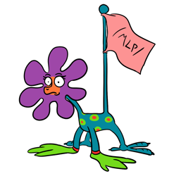 Size: 900x910 | Tagged: safe, artist:velgarn, pony, /mlp/, cursed image, duck amuck, female, flag, flag pole, flower, looney tunes, mare, not salmon, parody, polka dots, request, simple background, solo, wat, weird, white background