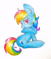 Size: 1768x2048 | Tagged: safe, artist:1drfl_world_end, rainbow dash, earth pony, pony, g4, earth pony rainbow dash, female, simple background, sitting, solo, traditional art, white background