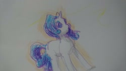 Size: 2048x1152 | Tagged: safe, artist:whoiszid, rarity, pony, unicorn, g4, crayon drawing, female, mare, solo, traditional art