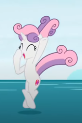 Size: 281x421 | Tagged: safe, screencap, sweetie belle, pony, g4, growing up is hard to do, cropped, diving, eyes closed, female, older, older sweetie belle, open mouth, smiling, solo