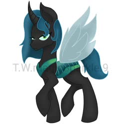 Size: 1080x1111 | Tagged: safe, artist:t.w.magicsparkel.9, queen chrysalis, changeling, changeling queen, g4, alternate design, female, frown, holeless, simple background, solo, watermark, white background