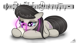 Size: 1920x1080 | Tagged: safe, artist:truffle shine, octavia melody, earth pony, pony, cute, earbuds, female, ipod, mare, music, music notes, simple background, solo, tavibetes, white background