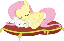 Size: 4603x3000 | Tagged: safe, artist:404compliant, angel bunny, fluttershy, pegasus, pony, rabbit, g4, stare master, angelbetes, animal, cute, high res, pillow, shyabetes, simple background, sleeping