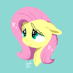 Size: 1600x1600 | Tagged: safe, artist:squeaky-belle, fluttershy, pegasus, pony, g4, bust, cute, female, floppy ears, lineless, mare, shyabetes, signature, simple background, solo, wingding eyes