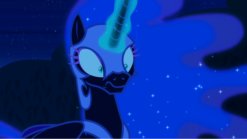 2334208 - safe, screencap, nightmare moon, alicorn, pony, the cutie  re-mark, ethereal hair, ethereal mane, female, folded wings, glowing horn,  helmet, horn, jewelry, mare, night, peytral, reaction image, regalia,  shocked, shrunken pupils,