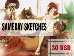 Size: 2000x1500 | Tagged: safe, artist:tu_rka, anthro, advertisement, advertisement in description, commission info, cute, email address, furry, sameday, sketch