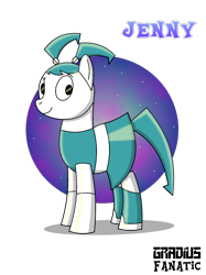 Size: 1000x1337 | Tagged: safe, artist:gradiusfanatic, pony, robot, robot pony, crossover, jenny wakeman, my life as a teenage robot, ponified, simple background, solo, transparent background