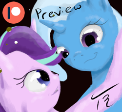 Size: 552x510 | Tagged: safe, artist:tunrae, starlight glimmer, trixie, pony, unicorn, g4, digital art, female, lesbian, patreon, patreon logo, patreon preview, ship:startrix, shipping, simple background