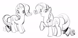 Size: 2048x1015 | Tagged: safe, artist:aruurara, rarity, pony, g4, female, looking at you, monochrome, simple background, sketch, white background